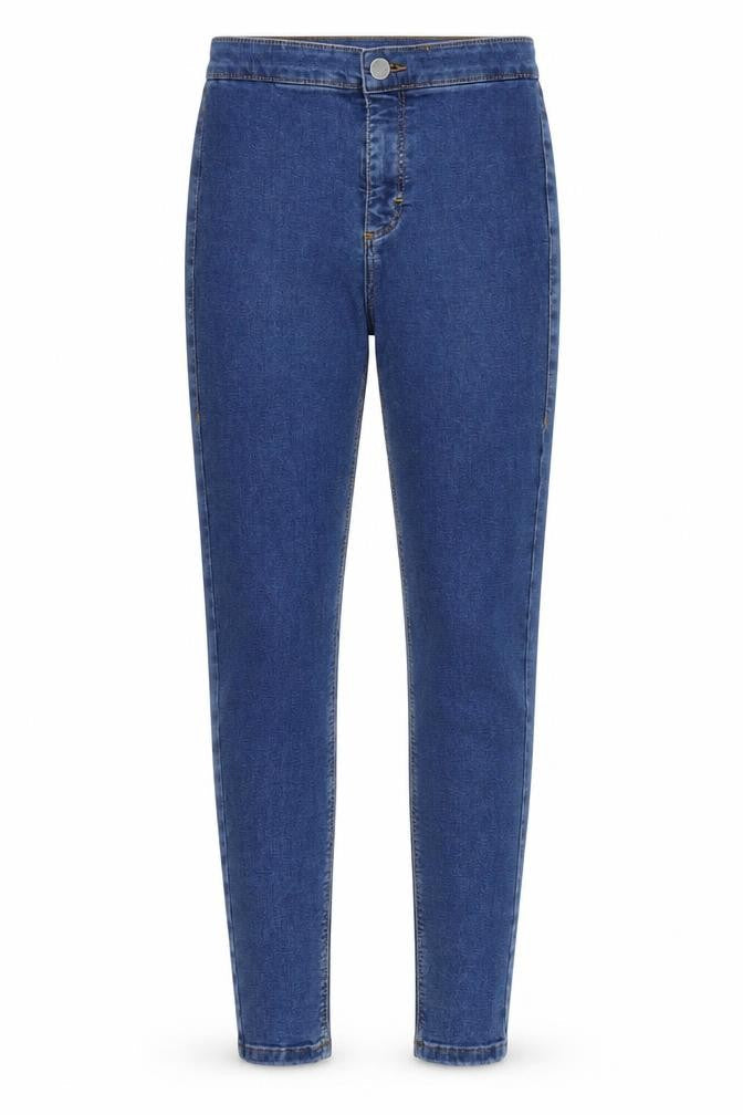 Front view of Topshop women’s blue denim skinny jeans, size UK 26, in, 27.5-inch leg