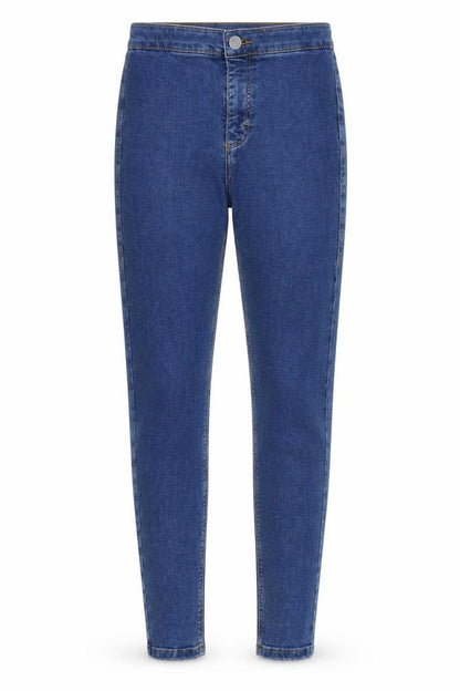 Front view of Topshop women’s blue denim skinny jeans, size UK 26, in, 27.5-inch leg