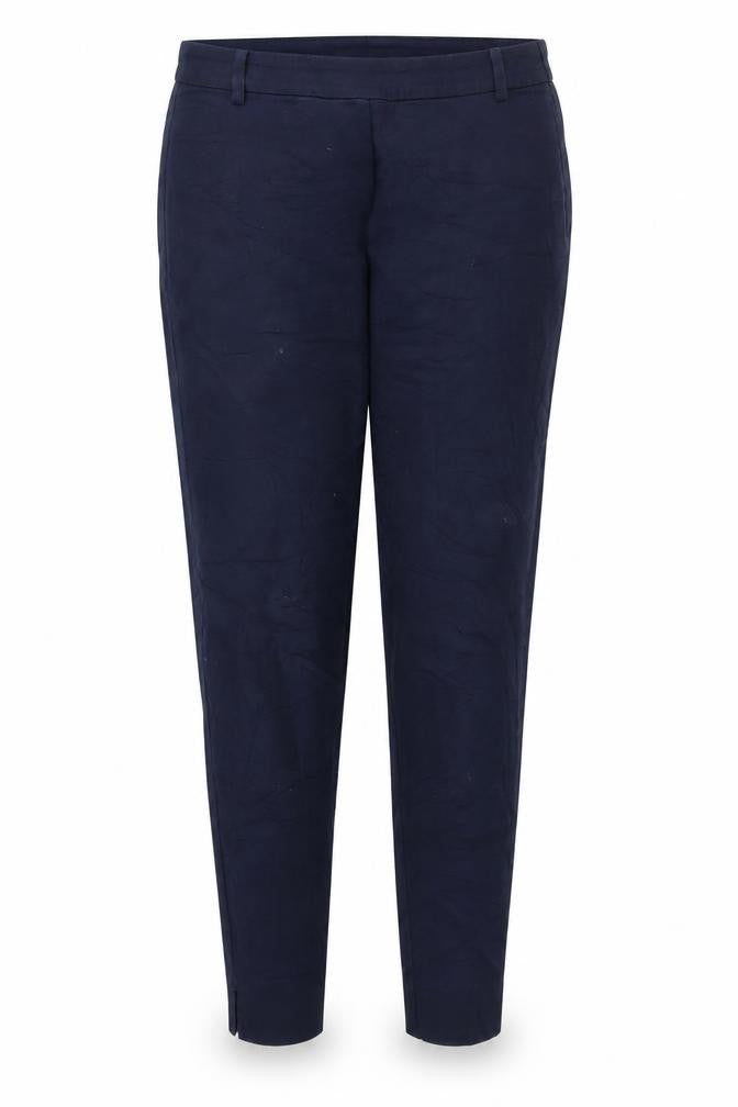 Front view of H&M women’s blue trousers, size UK 8, 26-inch leg