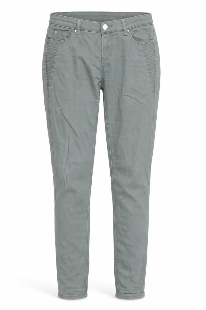 Front view of Denim Co women’s green denim skinny jeans, size UK 10, 29-inch leg