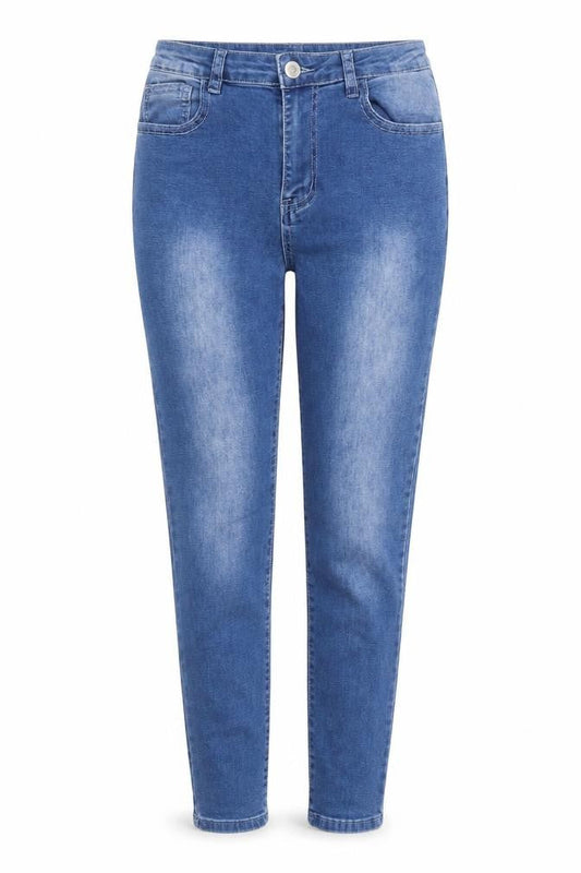 Front view of SHEIN women’s blue denim skinny jeans, size M, 25-inch leg