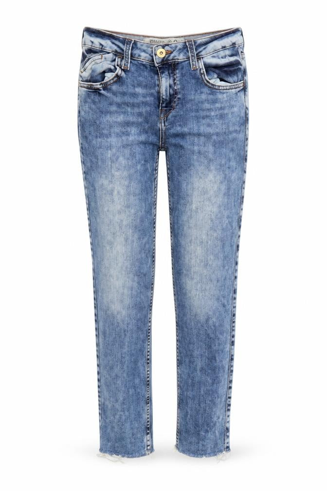 Front view of Denim Co women’s blue denim skinny jeans, size UK 8, 26-inch leg - distressed hem
