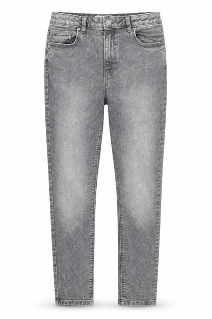 Front view of Denim Co women’s grey denim skinny jeans, size UK 14, 27.5-inch leg