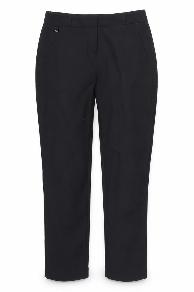 Front view of Preworn women’s black trousers, size UK 10, 30-inch leg