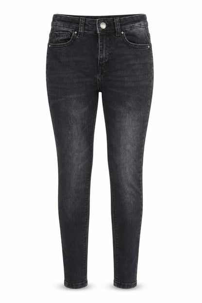 Front view of Denim Co women’s black denim skinny jeans, size UK 4, 26-inch leg