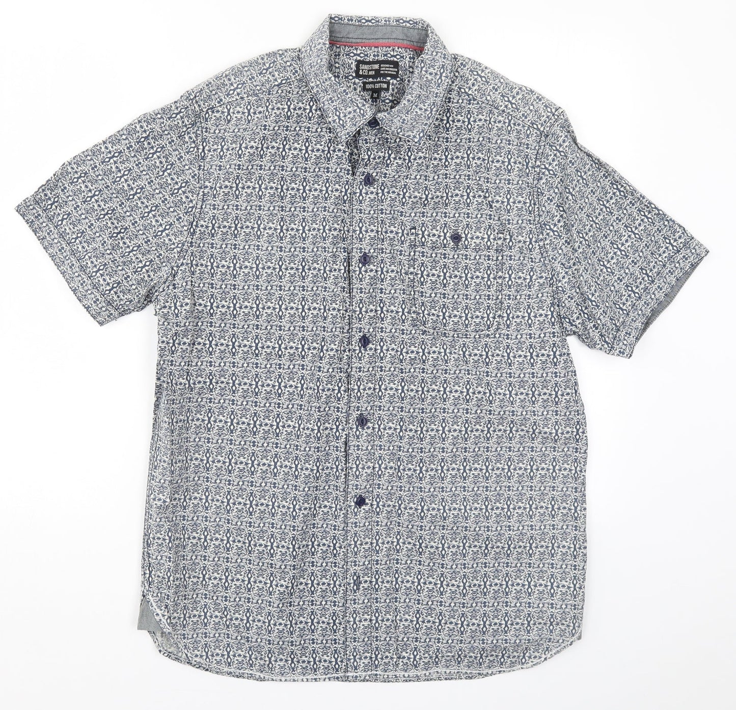 Sandstone & Co Mens Blue Geometric   Button-Up Size M