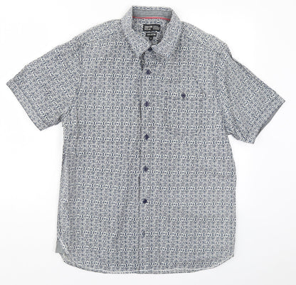 Sandstone & Co Mens Blue Geometric   Button-Up Size M
