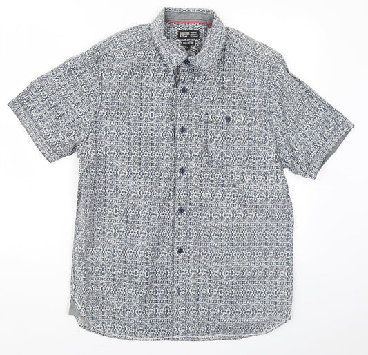 Sandstone & Co Mens Blue Geometric   Button-Up Size M