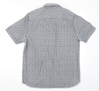 Sandstone & Co Mens Blue Geometric   Button-Up Size M