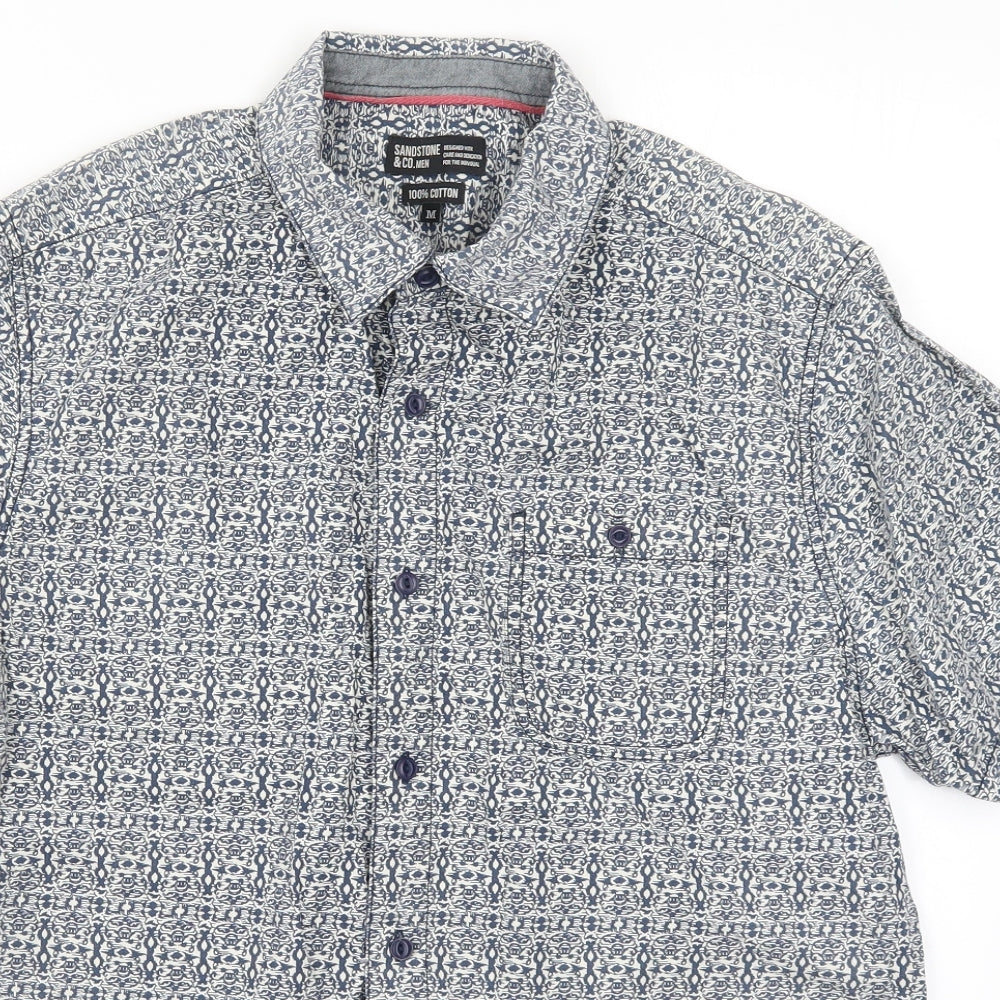 Sandstone & Co Mens Blue Geometric   Button-Up Size M