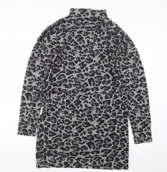Oasis Womens Black Animal Print  Jumper Dress  Size S