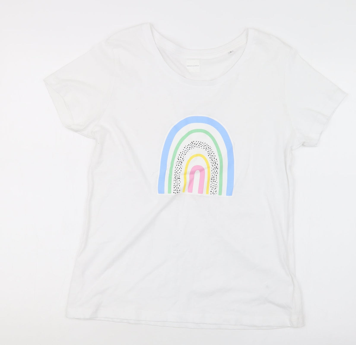 Additional front view of Noodle & Stitch women’s white basic t-shirt, size M