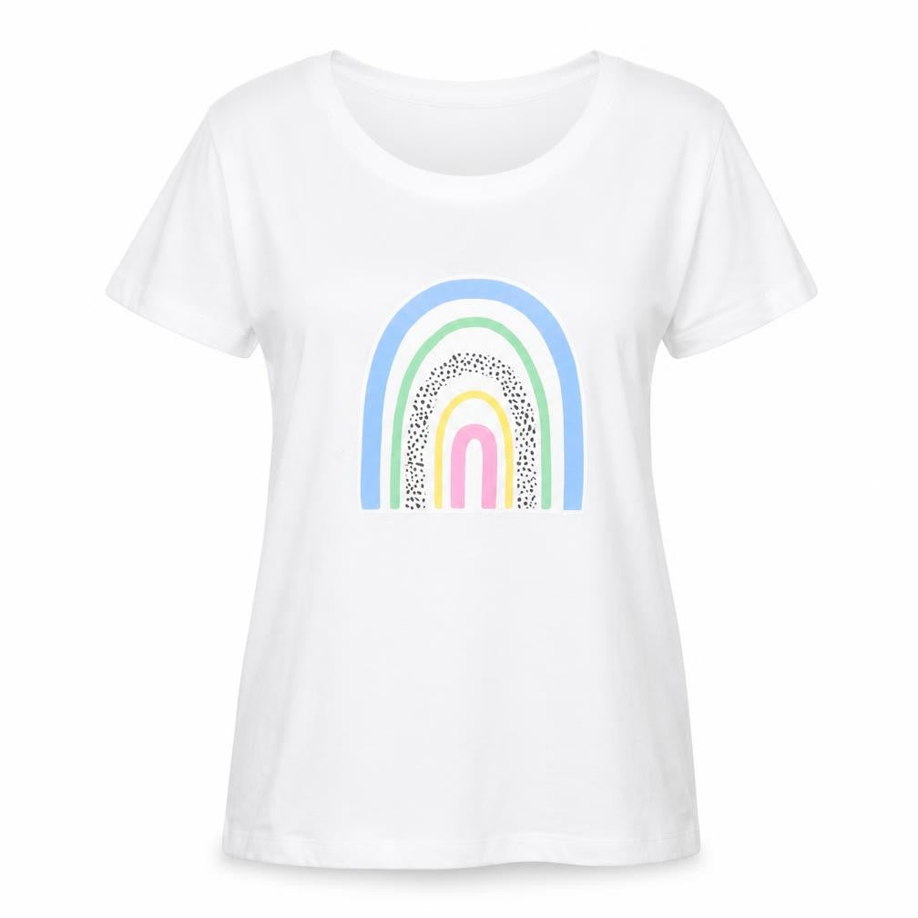 Front view of Noodle & Stitch women’s white basic t-shirt, size M