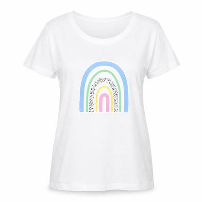 Front view of Noodle & Stitch women’s white basic t-shirt, size M