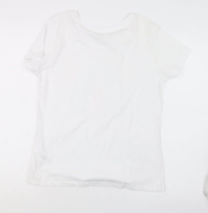 Back view of Noodle & Stitch women’s white basic t-shirt, size M