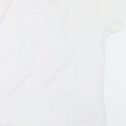 Brand and care label for Noodle & Stitch women’s white basic t-shirt, size M