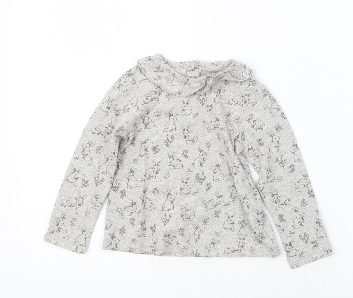 Additional front view of Tu girls’ grey geometric basic t-shirt, size 9-12, months