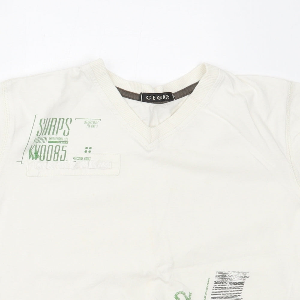 Close-up detail of George boys’ white basic t-shirt, size 8-9, years