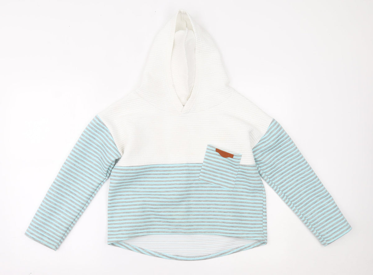 Additional front view of women’s blue pullover hoodie, size S