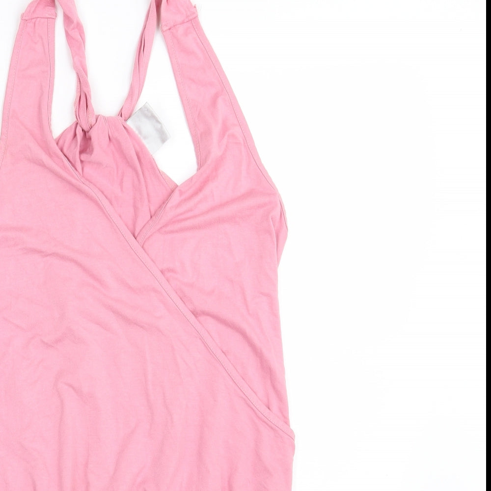 Close-up detail of Kit Kit Kit women’s pink basic tank, size UK 12