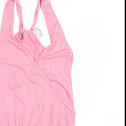 Close-up detail of Kit Kit Kit women’s pink basic tank, size UK 12