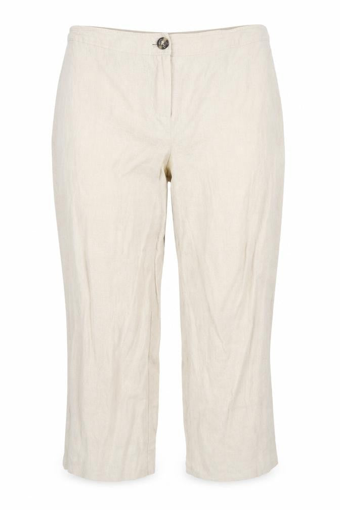 Front view of E women’s beige bloomer trousers, size UK 14, 25-inch leg