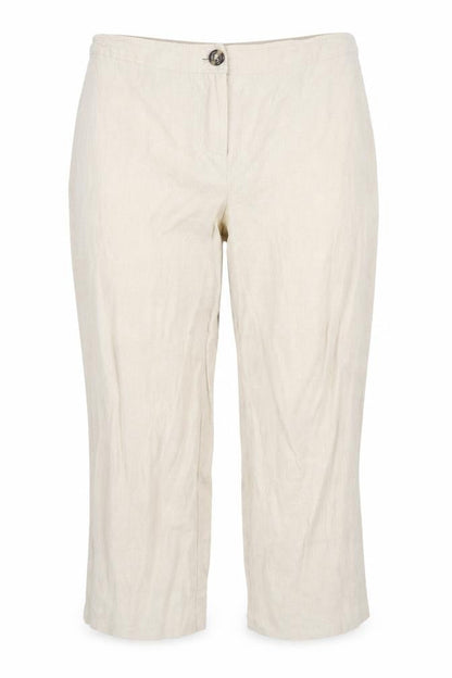 Front view of E women’s beige bloomer trousers, size UK 14, 25-inch leg