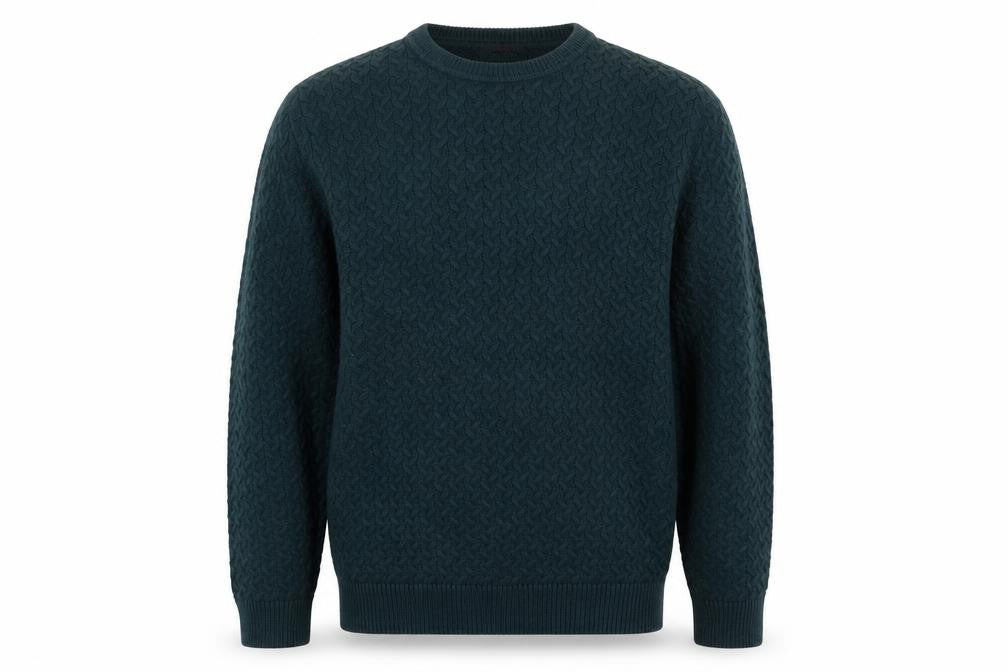 Front view of SHENIOR Collection men’s green knit jumper one size