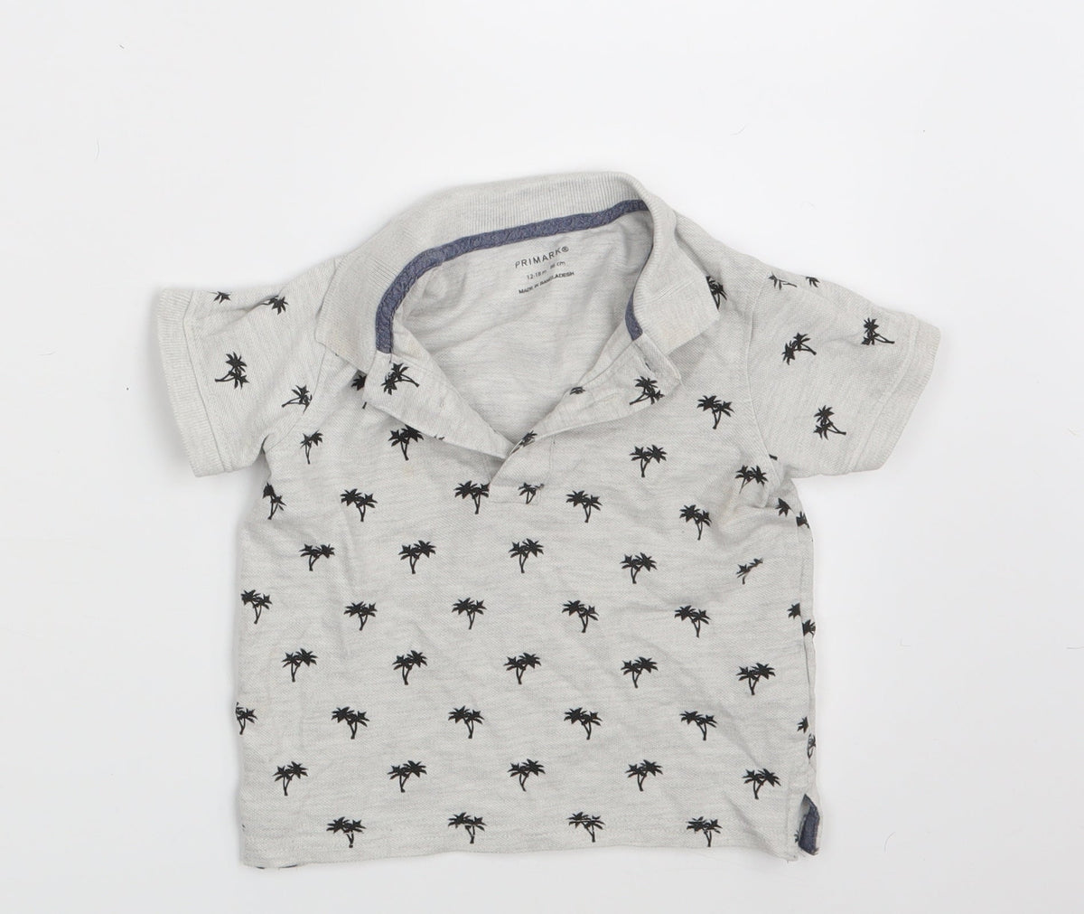 Additional front view of Primark boys’ grey floral basic polo, size 12-18, months