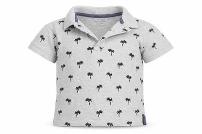 Front view of Primark boys’ grey floral basic polo, size 12-18, months