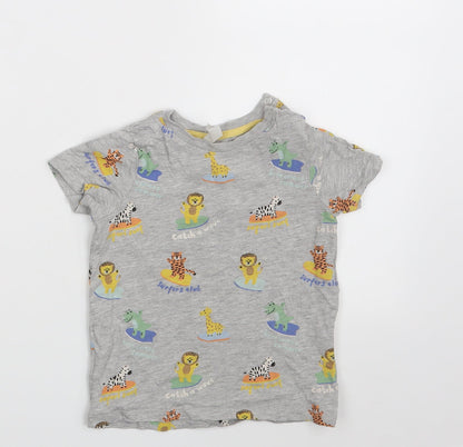 H&M Girls Grey Animal Print  Basic T-Shirt Size 12-18 Months