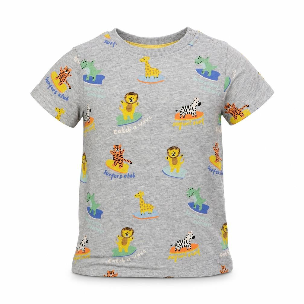 Front view of H&M girls’ grey animal print basic t-shirt, size 12-18, months