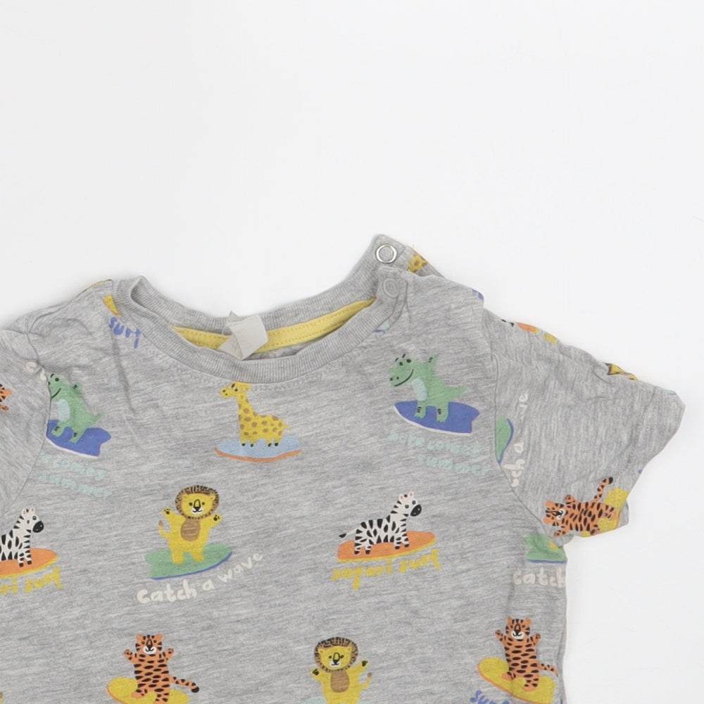 H&M Girls Grey Animal Print  Basic T-Shirt Size 12-18 Months