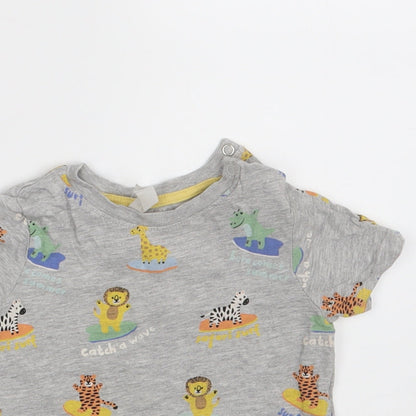 H&M Girls Grey Animal Print  Basic T-Shirt Size 12-18 Months