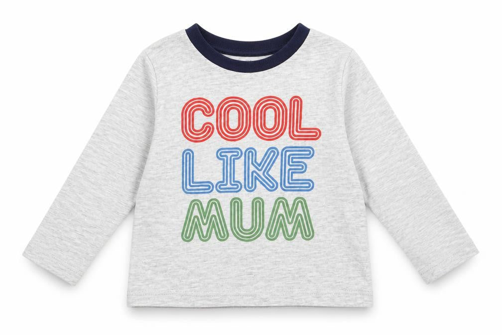 Front view of Primark Baby Grey Basic T-Shirt, size 9-12, Months - Cool Like Mum