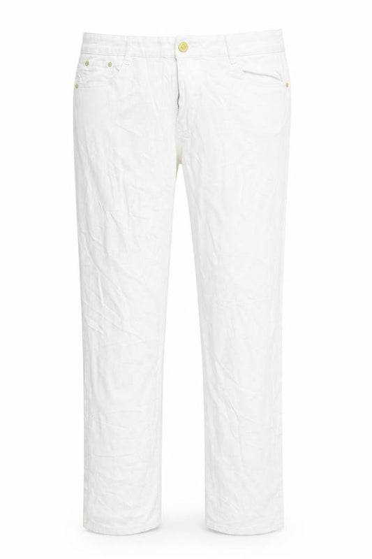 Front view of miss cherry women’s white denim straight jeans, size UK 38, in, 30-inch leg