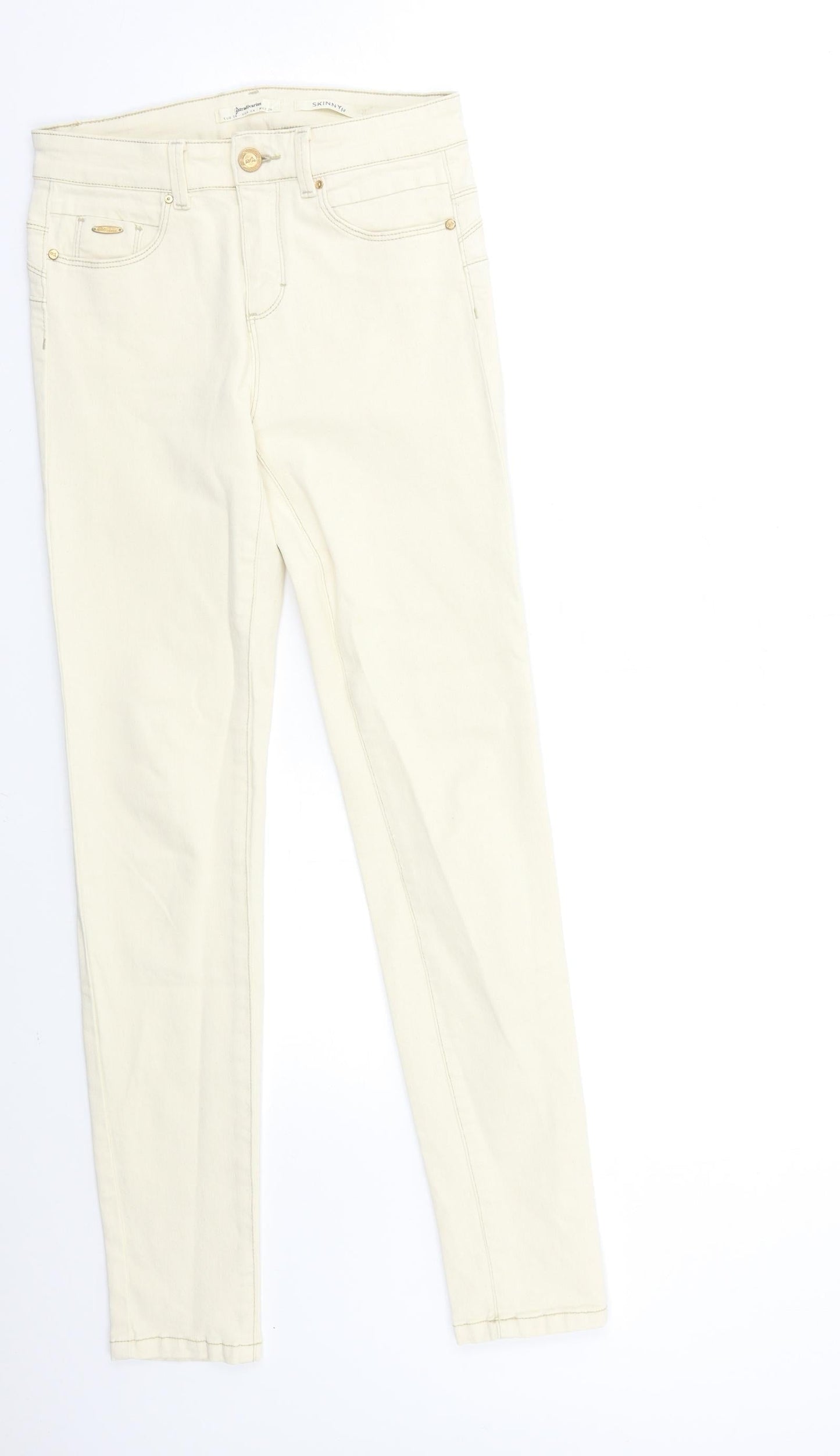 Womens UK Size 8 Stradivarius Regular Fit Skinny Ivory Jeans
