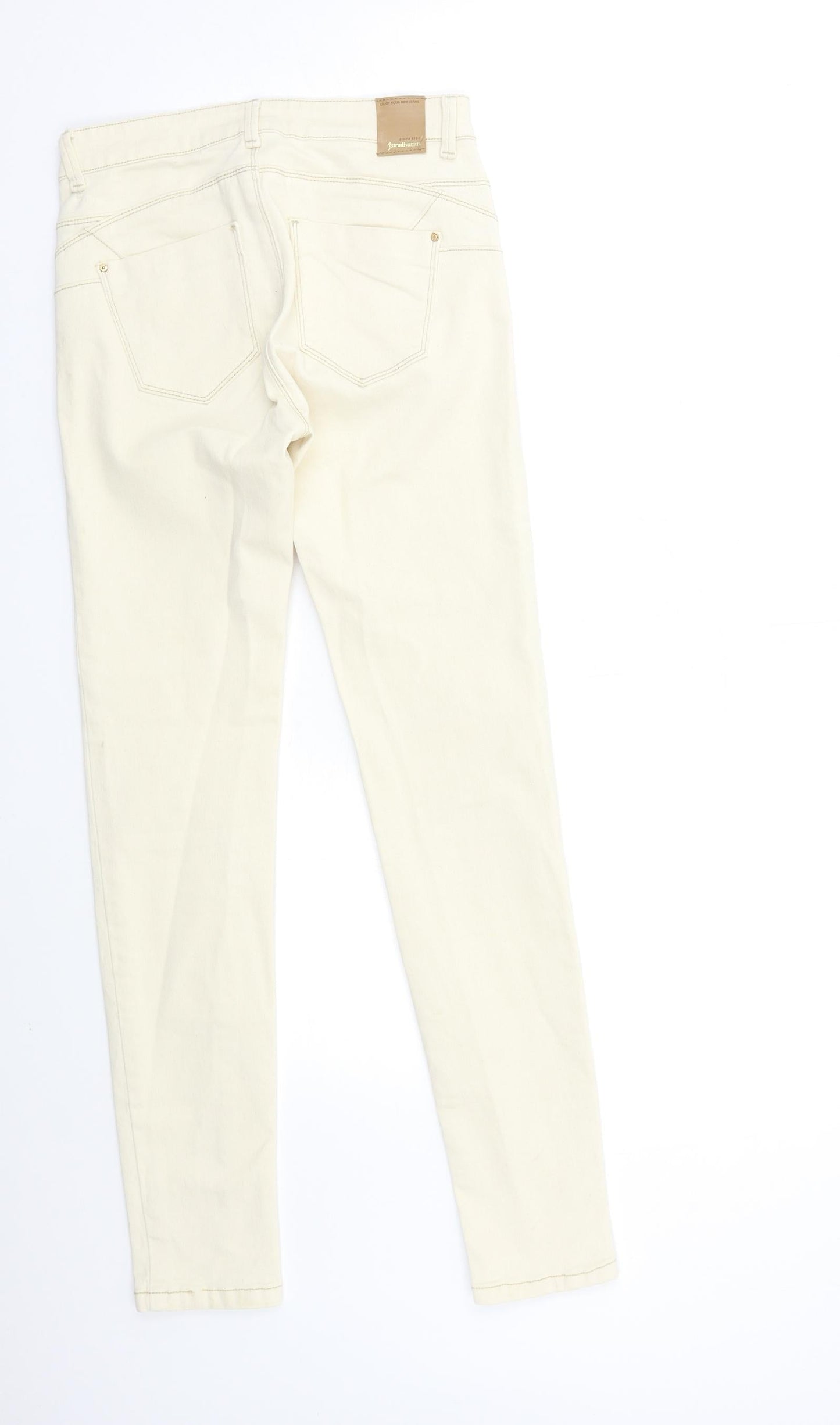 Womens UK Size 8 Stradivarius Regular Fit Skinny Ivory Jeans