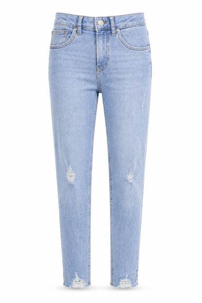 Front view of Denim & Co. women’s blue denim skinny jeans, size UK 8, 28-inch leg