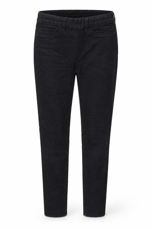 Front view of TopSecret women’s black denim jegging jeans, size UK 8, 27-inch leg