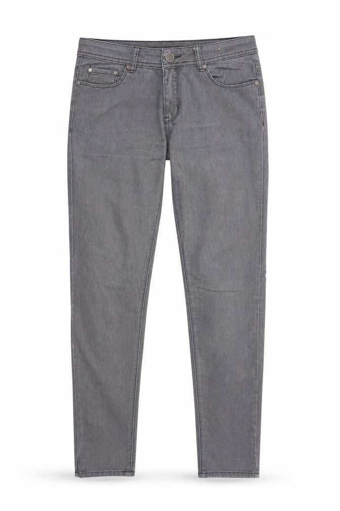 Front view of Denim & Co. women’s grey denim skinny jeans, size UK 10, 31-inch leg