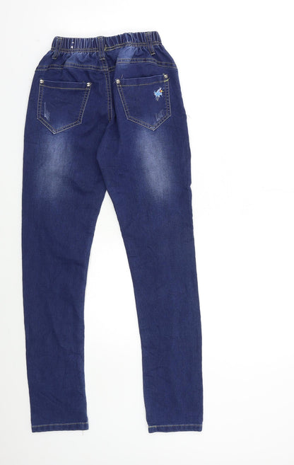 yilihao Girls Blue Floral Denim Skinny Jeans Size 14 Years