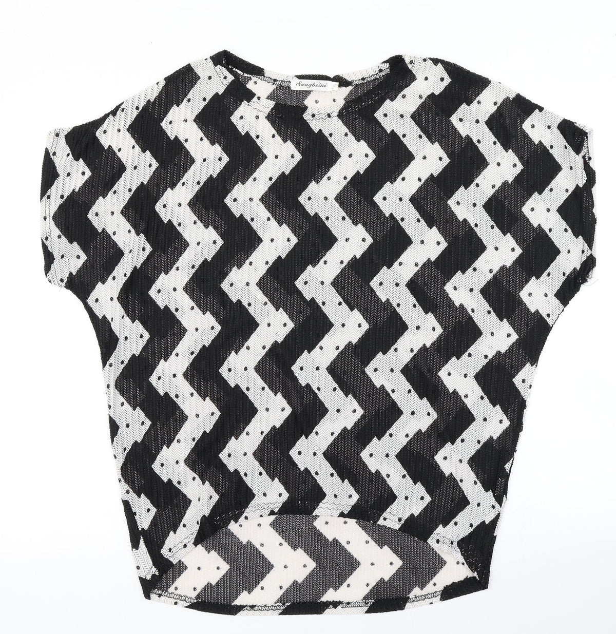Additional front view of Sangbeini women’s black striped basic t-shirt, size XL