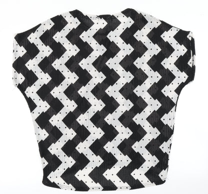 Back view of Sangbeini women’s black striped basic t-shirt, size XL