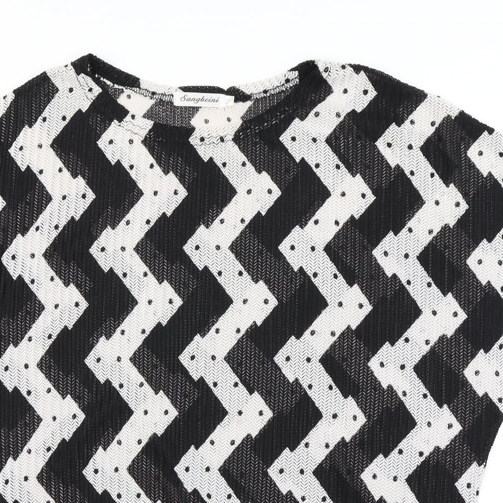 Close-up detail of Sangbeini women’s black striped basic t-shirt, size XL