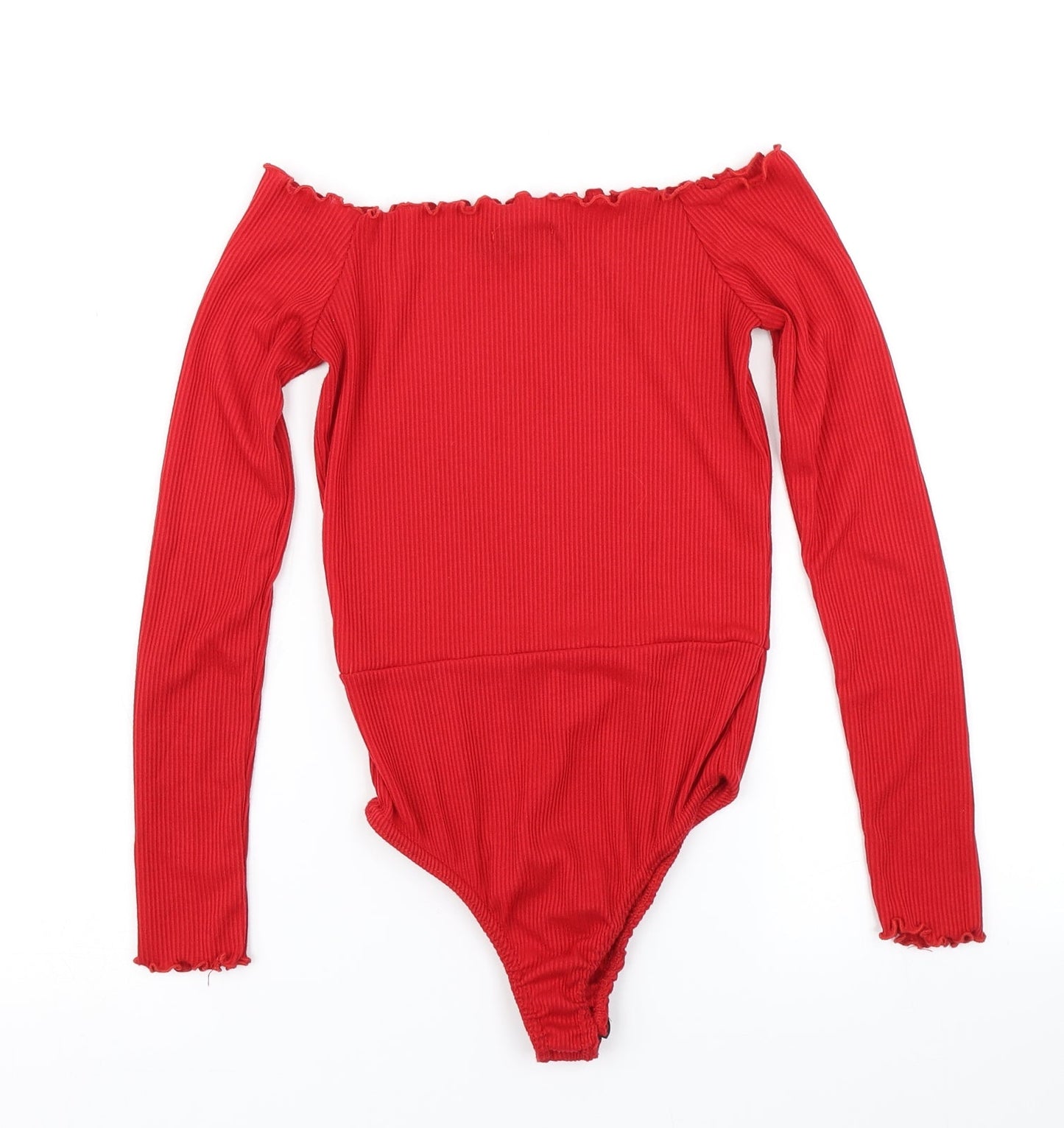 PRETTYLITTLETHING Womens Red   Bodysuit One-Piece Size 4  - Lettuce Edging