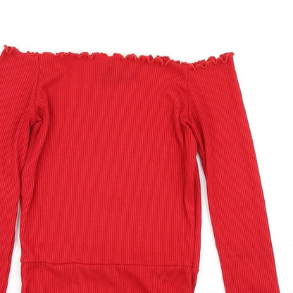 PRETTYLITTLETHING Womens Red   Bodysuit One-Piece Size 4  - Lettuce Edging