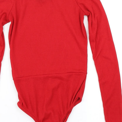 PRETTYLITTLETHING Womens Red   Bodysuit One-Piece Size 4  - Lettuce Edging