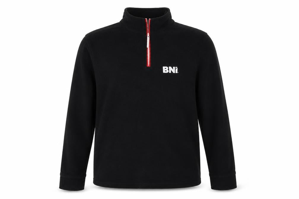 Front view of Finden Hales men’s black fleece pullover sweatshirt, size M