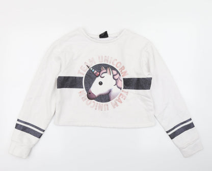 Primark Girls White   Pullover Sweatshirt Size 13-14 Years  - Cropped